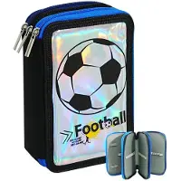 Markenlos Federmäppchen mit 3 Fächern – quadratisch, mehrlagig, großes Fassungsvermögen, farbenfrohes Fußballmotiv, für Schule, Teenager und Kinder