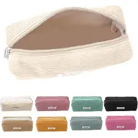 Markenlos Federmäppchen aus Cord, milchgrau, für Teenager-Mädchen, Federmäppchen, Stiftetasche, Schul-Federmäppchen, Stiftetasche für Schule und Büro