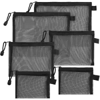Markenlos Set mit 6 Netzbeuteln mit Reißverschluss, Organizer-Taschen in 3 Größen für Kosmetik und Reisen, Federmäppchen, kleine Aufbewahrungstasche (schwarz)
