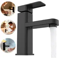 UISEBRT Badarmatur Schwarz - Einhebelmischer mit G3/8 Anschluss, Einlochmontage, für Badezimmer, Waschtisch oder Küche, moderner Stil