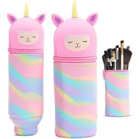 Markenlos 2-in-1 weiche Silikontasche, Kawaii-Federmäppchen, Federmäppchen für Buntstifte und Filzstifte, Cartoon-Federmäppchen, lustige Schulsachen für Mädchen und Jungen, gerade (Einhornrosa)