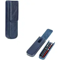 Markenlos Federmäppchen aus pflanzlich gegerbtem Leder, Aufbewahrungsbox für Füllfederhalter mit verdecktem Magnetverschluss, blau, für 2 Stifte, modern