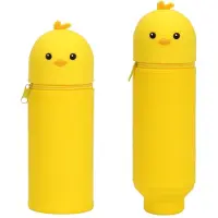 Markenlos Federmäppchen mit gelbem Küken, 2-in-1-Federmäppchen aus Silikon, Federmäppchen, Schulgeschenk für Mädchen, mit Reißverschluss, für Buntstifte und Filzstifte, 20 cm hoch