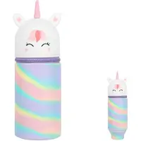 Markenlos 2-in-1 Silikon-Federmäppchen, niedliches, weiches Silikon-Federmäppchen für Mädchen und Jungen, Tier-Stifthalter, erweiterbares Federmäppchen mit Reißverschluss – Einhorn