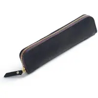 Markenlos Lederetui, Vintage-Etui, Federmäppchen, Retro-Etui mit 4 Stiftschlaufen und Reißverschluss für Kugelschreiber, Füllfederhalter und Pinsel