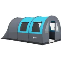 Outsunny Tunnelzelt Campingzelt für 3 Personen mit 2 Räumen Lichthaken Grau