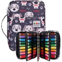 Markenlos Federmäppchen mit 220 Fächern, tragbarer Organizer für Buntstifte, wasserdichtes Etui für Schüler, Kinder, Erwachsene und Künstler (niedliches Hündchen)