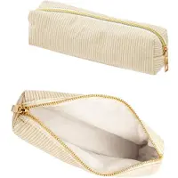 Markenlos Federmäppchen aus Cord, tragbares Federmäppchen für Schule und Büro, geräumiges Etui mit praktischem Reißverschluss, für Teenager, Schule und Büro (beige)