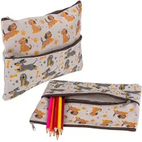 Markenlos Federmäppchen mit Hundemotiv – 2 Reißverschlussfächer, 23,5 x 15 cm – Federmäppchen, Kosmetiktasche, Organizer – 100 % Polyester, strapazierfähig und pflegeleicht