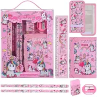 Markenlos Schreinset für Mädchen – 6-teilig mit Stiften, Radiergummi, Anspitzer, Geldbörse, Lineal und Bleistift – ideal als Mitgebsel oder Geschenk für Mädchen und Jungen