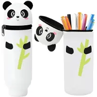 Markenlos Weiches Silikon-Federmäppchen, 2-in-1, Standmodell, Panda-Design, Stiftehalter in Tierform, Federmäppchen für Mädchen und Jungen