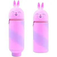 Markenlos 2-in-1 Silikon-Federmäppchen, niedliches, weiches Silikon-Federmäppchen mit großem Fassungsvermögen – Tier-Stiftehalter als Geschenk für Kinder, süßes Stifteetui, Kaninchen