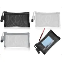 Markenlos Set mit 3 Etuis, transparente Nylon-Netzetuis mit Reißverschluss, tragbare Kosmetiktasche mit Reißverschlussfächern für Schule, Büro, Lippenstift und Kopfhörer.