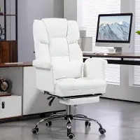 SUGIFT Bürostuhl ergonomisch mit Fußstütze, höhenverstellbar, Chefsessel Kunstleder, Weiß | 48–56 cm Sitzhöhe | 155° Neigung | 69x65x115 cm