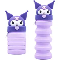 Markenlos Weiches Silikon-Federmäppchen, 2-in-1-Design, faltbar und platzsparend, niedliches Cartoon-Federmäppchen für Schule und Reisen, schönes Geschenk für Mädchen und Jungen – lila