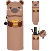 Markenlos Silikon-Federmäppchen, 2-in-1-Federmäppchen, weiches Silikon-Federmäppchen für Stifte und Bleistifte, tierförmiger Stiftehalter, bärenförmiges Federmäppchen, für Schule, Zuhause und Büro.