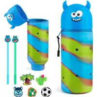Markenlos Weiches Silikonetui, 2-in-1-Etui, Federmäppchen mit 2 Gelstiften, Reißverschluss, Stiftehalter zum Aufstellen, Etui für Mädchen und Jungen