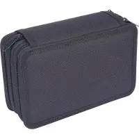 Markenlos Federmäppchen mit Reißverschluss, mehrlagiges Design, dreilagiges Federmäppchen für Mädchen, mehrfarbiges Stifte- und Pinseletui, schwarz