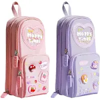Markenlos Set mit 2 Federmäppchen für Mädchen, niedliches Federmäppchen mit mehreren Fächern, Federmäppchen mit Cartoon-Mädchenmotiv, Schulbedarf, Schrein für Schülerinnen