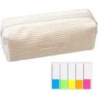 Markenlos Federmäppchen aus Cord mit 100 Indexstickern – Großes, schlichtes Schreinetui, Kosmetiktasche mit Reißverschluss – Multifunktionale Aufbewahrungstasche
