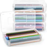 Markenlos Set mit 4 stapelbaren Stifteboxen aus Kunststoff mit Schnappdeckeln, für Schule und Bürobedarf