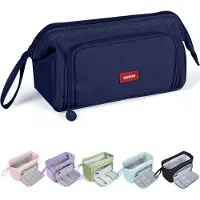 Markenlos Geräumiges Federmäppchen, marineblau, große Öffnung mit 3 Fächern, mit Griff, für Teenager, tragbares Schreinetui.
