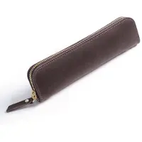 Markenlos Lederetui, Vintage-Etui, Federmäppchen, Retro-Etui mit 4 Stiftschlaufen und Reißverschluss für Kugelschreiber, Füllfederhalter und Pinsel