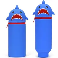 Markenlos 2-in-1 Weiches Silikon-Federmäppchen im Kawaii-Stil, Hai-Federmäppchen, Cartoon-Federmäppchen, Stiftehalter für Mädchen, Jungen, Büro, Uni, süße Schulsachen