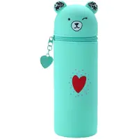 Markenlos 2-in-1 Steh-Federmäppchen mit Reißverschluss, niedliches Federmäppchen mit Cartoon-Tiermotiv, Federmäppchen für Schülerinnen und Teenager, großes Federmäppchen, stylische Schulsachen (grün)