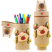 Markenlos Weiches Silikon-Federmäppchen, 2-in-1, stehendes Federmäppchen, Stifthalter mit Cartoon-Aufdruck für Mädchen und Teenager (E)