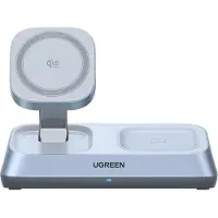 UGREEN 3-in-1 MagSafe Qi2 25-W-Magnet-Wireless-Ladegerät, Blau