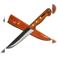 Pirge Elite Handgeschmiedet Schlachtermesser mit Lederscheide 16.5 cm Metzgermesser - Exzellenter Schärfe Fleischermesser - Naturholz Griffdesign