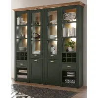 Furn.Design Buffetschrank "Norwich" grün Eiche Landhaus Vitrinenschrank mit Weinregal 194 x 207 cm