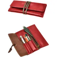 Markenlos Aufrollbares Etui für Stifte und Bleistifte, weiches Leder, handgefertigt, für Schrein, rot, Größe S (8,4 x 1 x 19,8 cm)