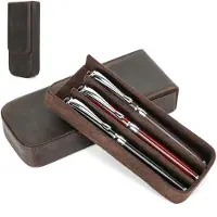 Markenlos Lederetui im Vintage-Stil, handgefertigt, echtes Leder, Füllfederhalter-Organizer, Stiftehalter, Geschenkverpackung (Kaffee), 3 Fächer: Kaffee