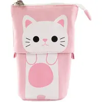 Markenlos Federmäppchen mit Reißverschluss, stehendes Federmäppchen, praktisches Federmäppchen aus Canvas für Schule und Uni, Stiftehalter für Teenager, rosa
