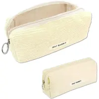 Markenlos Federmäppchen aus Cord für Schüler, großer Stiftehalter, Kosmetiktasche, Organizer für Bürobedarf für Teenager – Beige