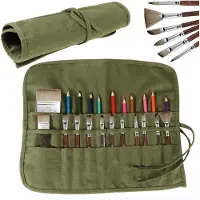 Markenlos Rollbare Tasche, Leinwand, Pinselbeutel, Federmäppchen, Stifteetui, Pinselhalter, Künstler-Stiftehalter, Feder, Aquarellfarbe, Ölpinsel
