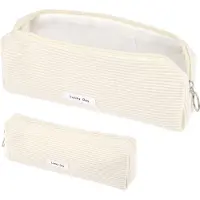 Markenlos Federmäppchen aus Cord, Damen-Federmäppchen, Mädchen-Federmäppchen, Federtasche, Federmäppchen aus Cord für Mädchen, Teenager, Schule, Büro (weiß)