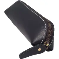 Markenlos Hochwertiges Leder-Federmäppchen, handgefertigt mit Reißverschluss, geeignet für Schüler, Studenten, als Kosmetiktasche oder Schminktasche (Schwarz, L22)