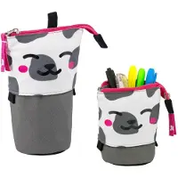 Markenlos Ausziehbares 2-in-1-Federmäppchen und Stiftehalter – niedliches Katzenmotiv für Mädchen – leeres Federmäppchen 18 × 13 × 6 cm für Schule und Freizeit – robust und leicht