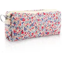 Markenlos Federmäppchen aus Cord mit Blumenmuster, großes Fassungsvermögen, tragbar, hübsch, Kosmetiktasche, Reisetasche, Kulturbeutel, Schlüsseletui, Geldbörse für Schule und Büro