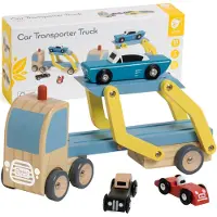 Lobbes Holz Spielzeug Autotransporter mit 3 Autos -Holz LKW
