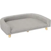 Fortuna Lai Hundesofa, Haustiersofa Katzensofa mit Kissen, Hundebett für große Hunde, Hundecouch mit Erhöhtem Design, Hundesessel mit Holzbeine, Grau, 98 x 67 x 25 cm