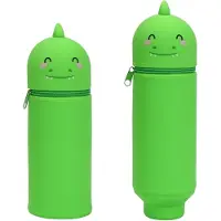 Markenlos Grünes Dinosaurier-Federmäppchen, 2-in-1-Federmäppchen aus Silikon, Stiftehalter, Cartoon-Stiftehalter für Mädchen, Jungen, Büro, Uni, lustige Schulsachen