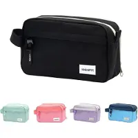 Markenlos Federmäppchen mit 3 Fächern, großem Fassungsvermögen, Kosmetiktasche, Schminktasche, Etui mit Reißverschluss, Federmäppchen, Federmäppchen für Mädchen und Jungen, Bürobedarf – Schwarz