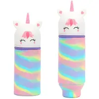 Markenlos Federmäppchen für Mädchen, 2-in-1 niedliches Einhorn-Federmäppchen, weiches Silikon-Federmäppchen für die Schule, Federmäppchen mit Reißverschluss und Cartoon-Aufdruck für Kinderschulbedarf (weiß)