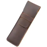 Markenlos Lederetui mit Klappe, Stiftehalter mit Crazy Horse-Motiv, braun (S)