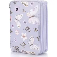 Markenlos Großes Federmäppchen mit Halterung für Buntstifte, ideal für Schule, Büro, Reisen oder als Geschenk (Schmetterlingsmuster, lila).