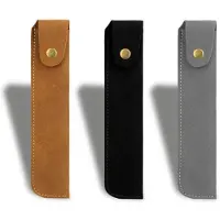 Markenlos 3-teiliges Lederetui, Vintage-Stiftehalter, Kugelschreiberhalter, handgefertigtes Etui, Stiftehalter für Bleistifte (schwarz, grau, braun)